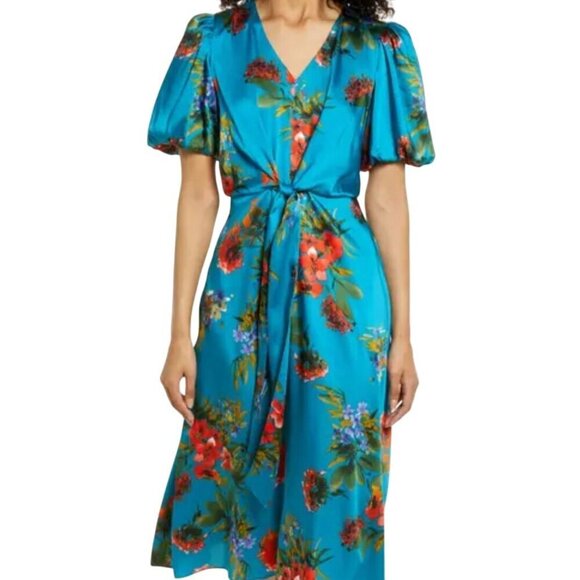 Julia Jordan NWT Floral Tie Waist A Line Midi Dress VNeck Pockets Size 14 - Picture 1 of 9